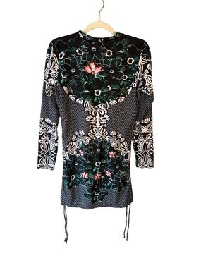 Long Sleeve Black Green Floral Swim Dress Rash Guard Size S or M Beach Vacation